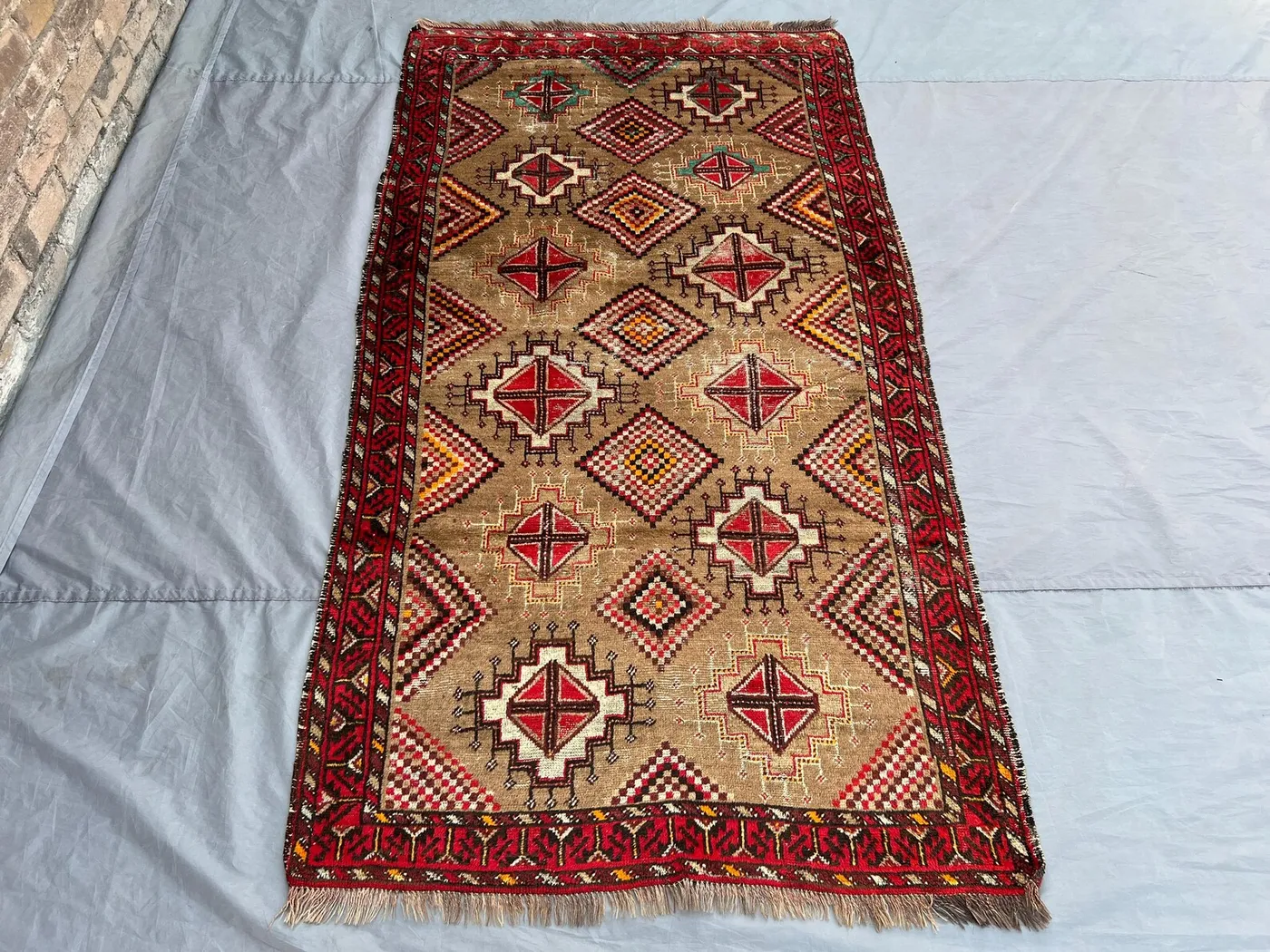 4x7 Antique Afghan Fine Rug | Hand-Knotted Wool Tribal Runner | Rustic Village Hallway Rug | Nomadic Boho Geometric Accent Rug | Bedroom Rug