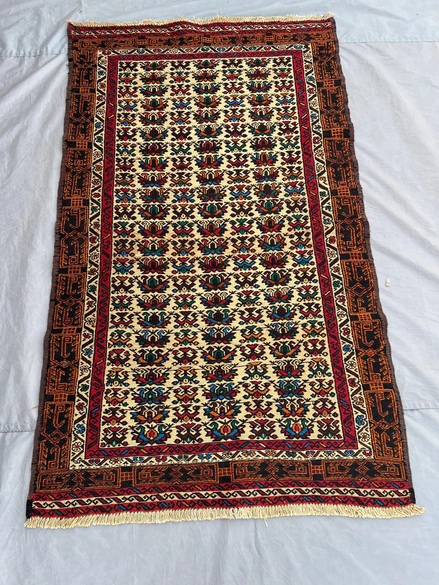 Afghan Sumak Kilim Rug 4x6 | Vintage Flatweave Tribal Wool Rug | Handwoven Ethnic Wall Hanging | Rustic Geometric Boho Floor Rug Decor