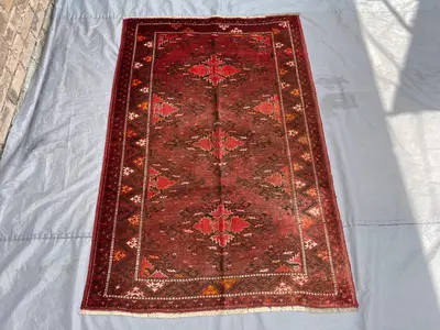 4x6 Antique Turkmen Ersari Rug | Zahir Shahi Afghan Wool Runner | Hand Knotted Tribal Red Rug | Vintage Nomadi