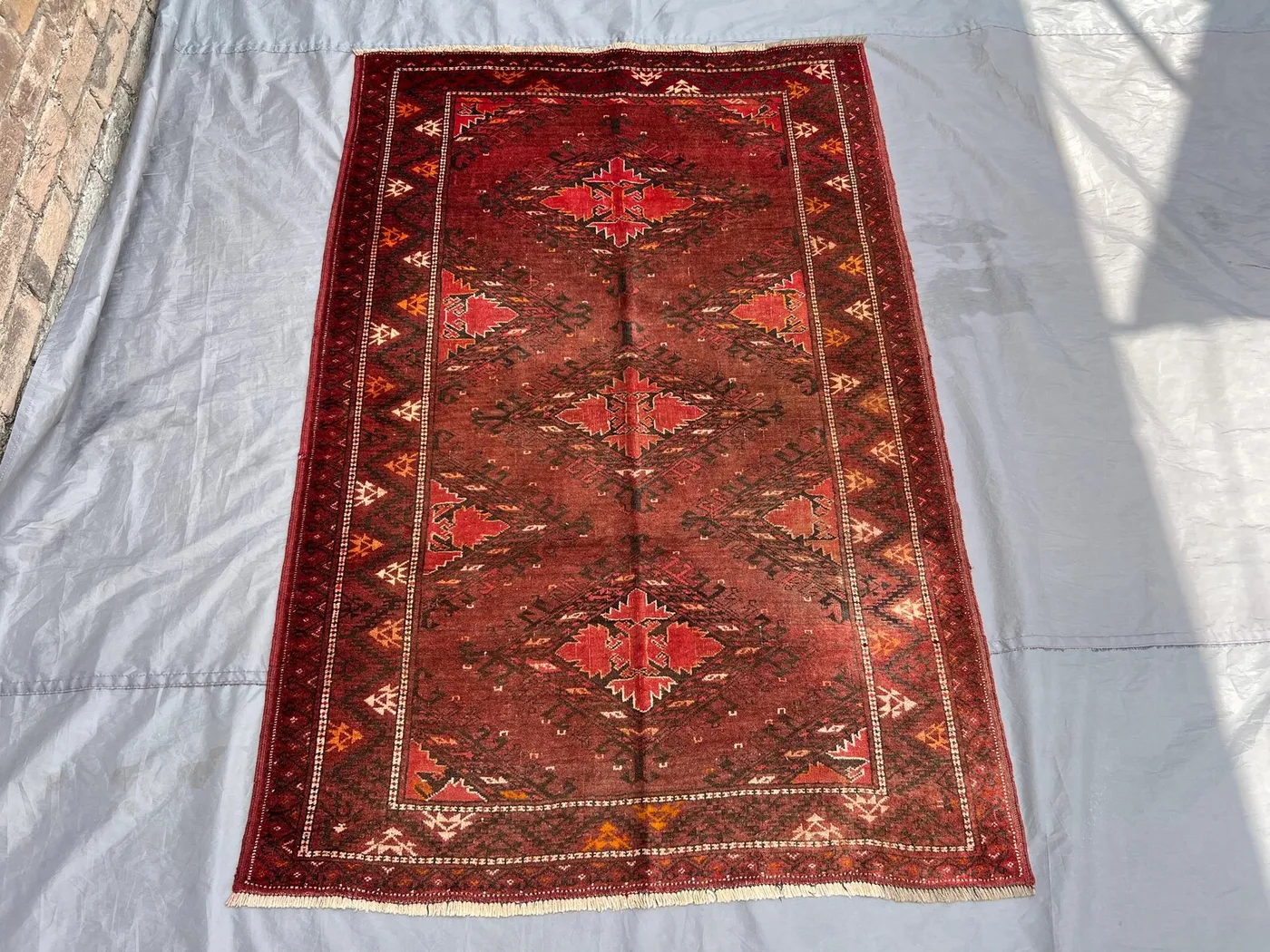 4x6 Antique Turkmen Ersari Rug | Zahir Shahi Afghan Wool Runner | Hand Knotted Tribal Red Rug | Vintage Nomadic Corridor Decor, Kitchen rug