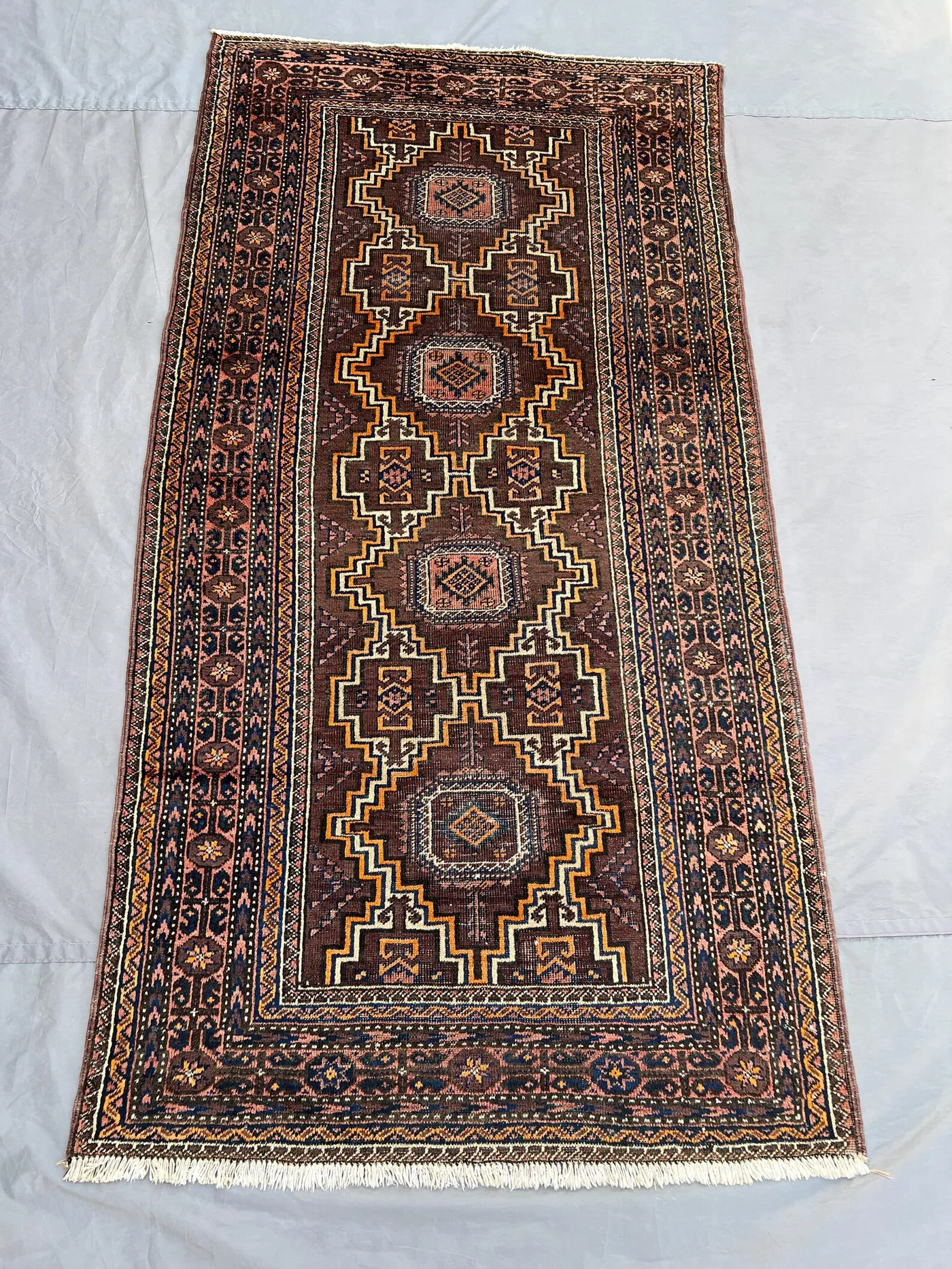 3x6 Antique Afghan Baluchi Rug | 1960s Tribal Wool Runner | Geometric Hand Knotted Carpet | Rare Nomadic Entryway Accent Rug, Kitchen rug