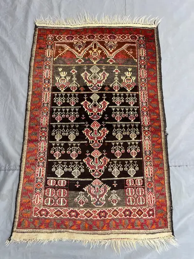 Antique Afghan Rug | 2.8x4.3 ft Rare Tribal Wool Rug | Handmade Floral Geometric Pattern | Small Accent Carpet