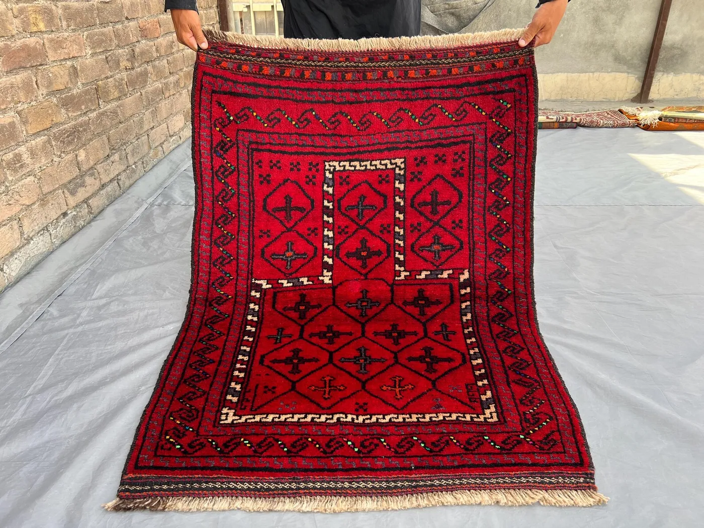 2.10x3.10 ft Antique Baluchi Prayer Rug | Afghan Hand Knotted Tribal Wool Mat | Red Mihrab Small Carpet | Vintage Islamic Decor, Kids Rug