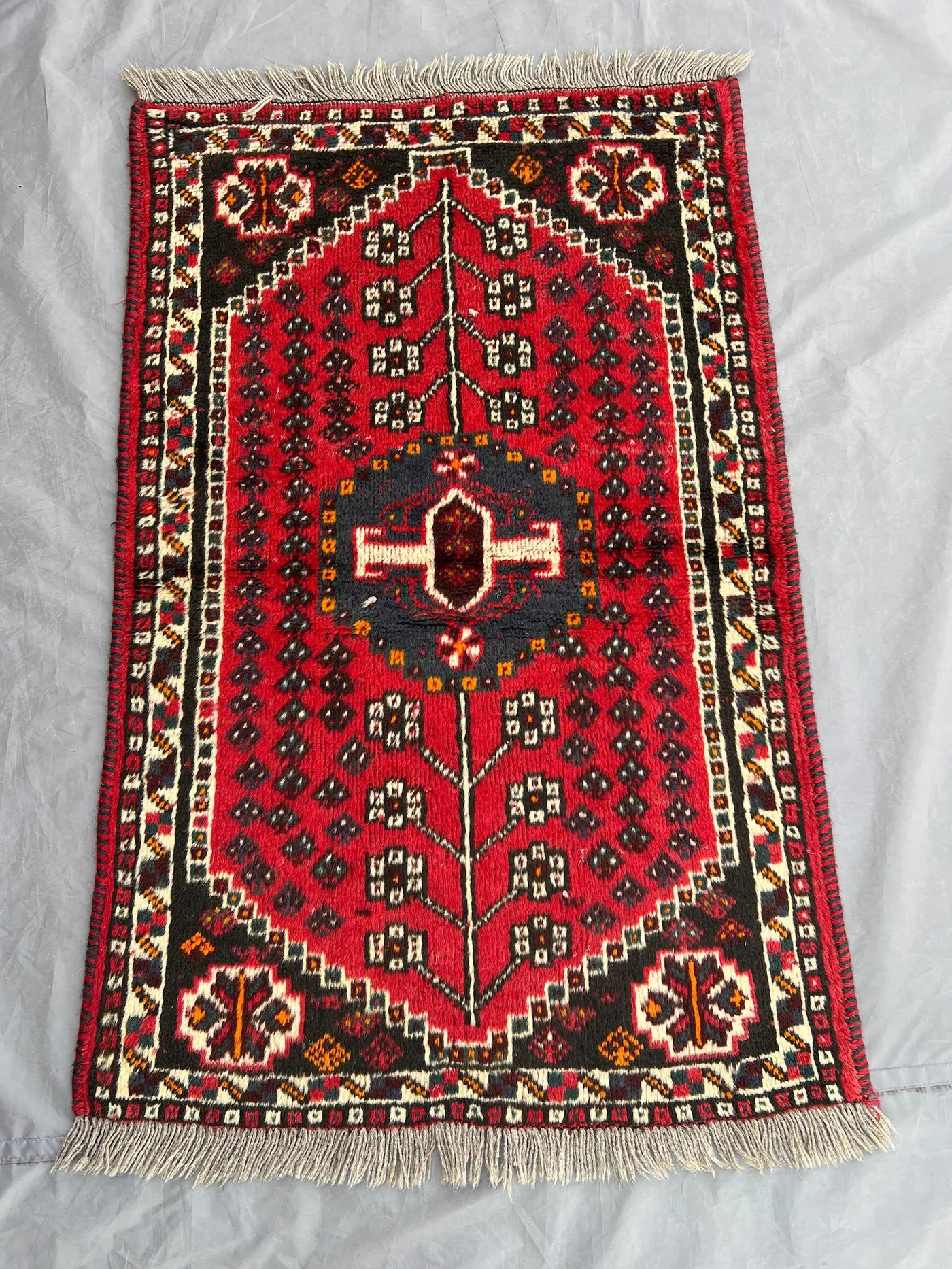 2.6x4.1 Caucasian Style Rug | Vintage Turkish Inspired Wool Carpet | Tribal Red Medallion Rug | Small Hand Knotted Accent Decor, Kids Rug