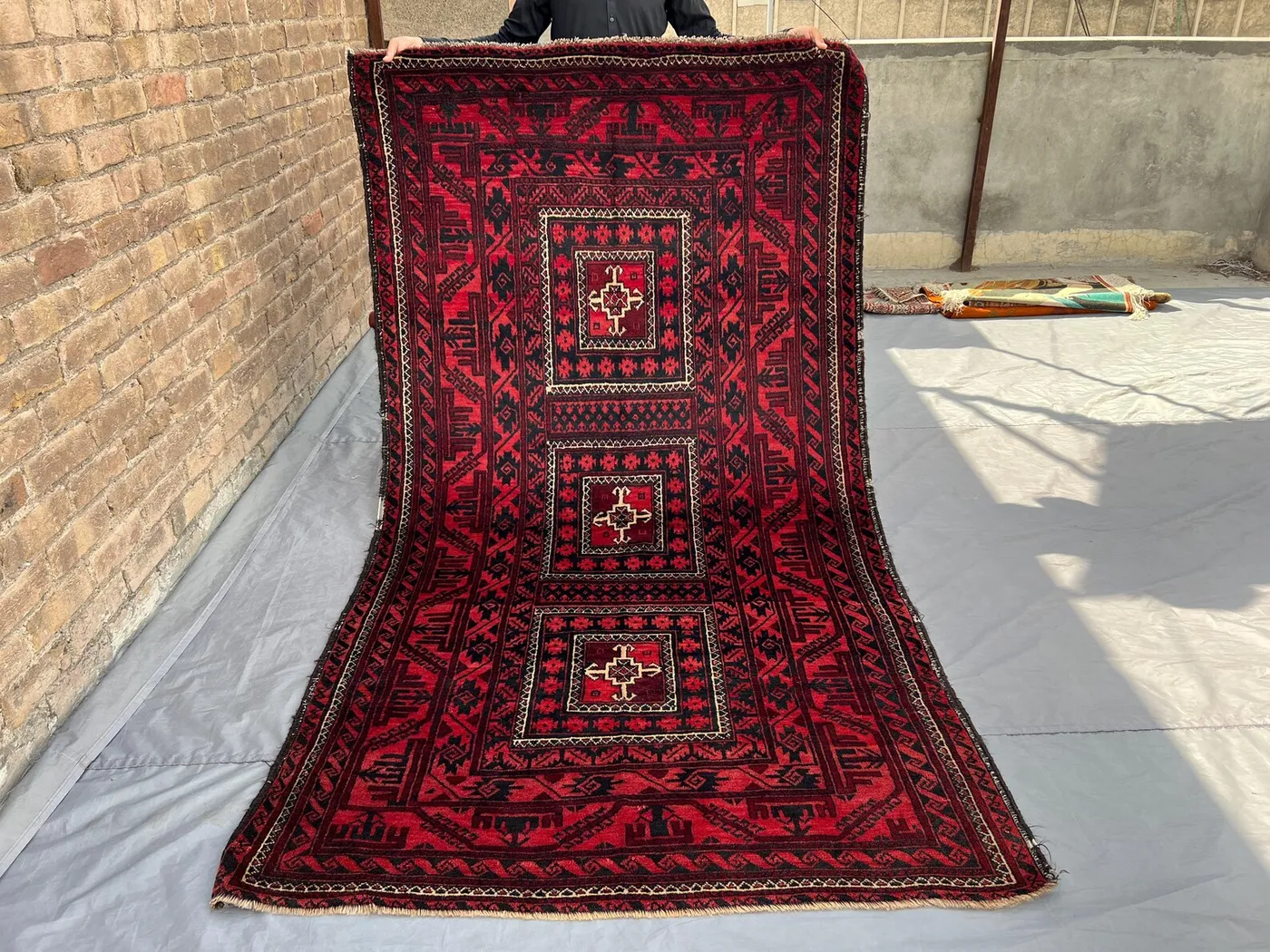 4.4x8 ft Afghan Baluchi Rug | Antique Hand Knotted Tribal Wool Carpet | Geometric Nomadic Area Rug | Vintage Boho Floor Decor, Bedroom rug