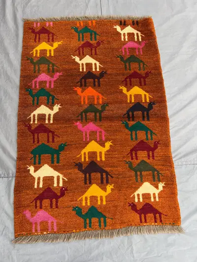 Vintage Afghan Camel Rug | 3x5 Baluchi Animal Pictorial Wool Rug | Orange Tribal Handmade Wall Hanging | Boho 