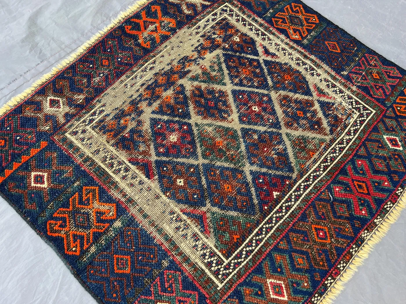 Antique 2.6x3 ft Caucasian Flatwoven Rug | No Pile Tribal Wool Kilim | Faded Distressed Accent Mat | Rare Ethnic Decor, Vintage Wall Hanging