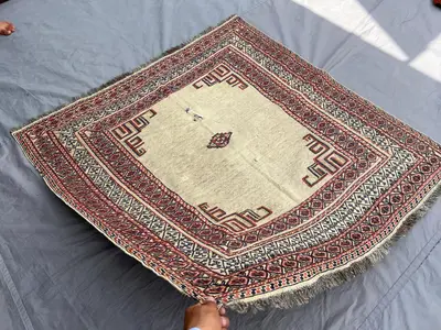 5x5 Antique Afghan Kilim Rug | Square Handwoven Wool Rug for Dining | Tribal Turkish Style Flatweave | Boho Vi