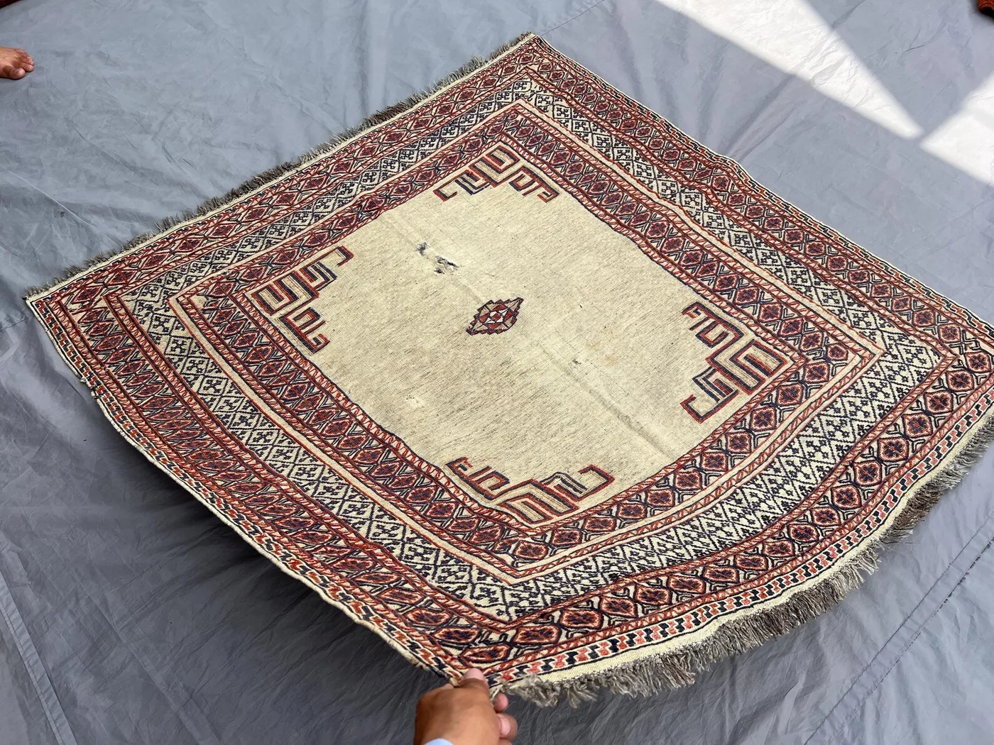 5x5 Antique Afghan Kilim Rug | Square Handwoven Wool Rug for Dining | Tribal Turkish Style Flatweave | Boho Vintage Area Carpet, Bedroom Rug