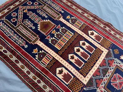 Antique Afghan Prayer Rug 3x5 | Handmade Wool Islamic Mat | Geometric Mosque Design | Tribal Boho Accent Rug |