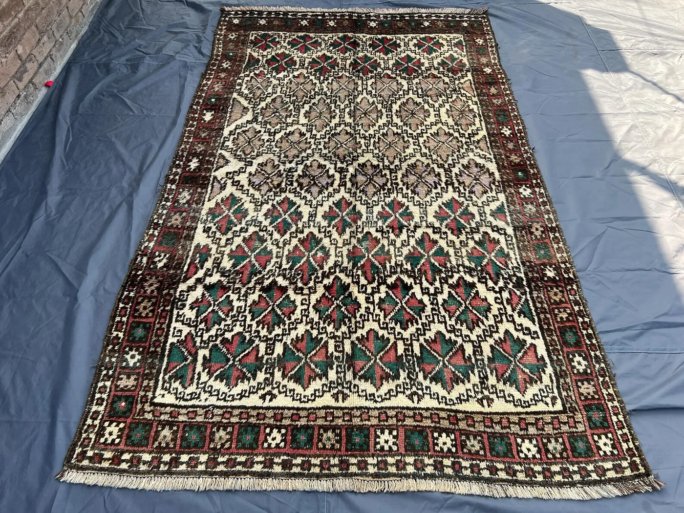 Antique Afghan Baluchi Rug 5.3x8.9 ft | Faded Hand Knotted Nomadic Wool Rug | Rare Tribal Geometric Carpet | Vintage Ethnic Floor Rug