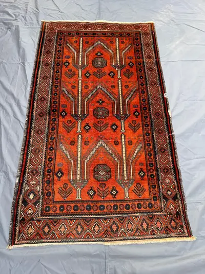 Antique Afghan Rug 3'10x6'6 ft | Hand Knotted Orange Wool Rug | Tribal Faded Prayer Design | Boho Accent Area 