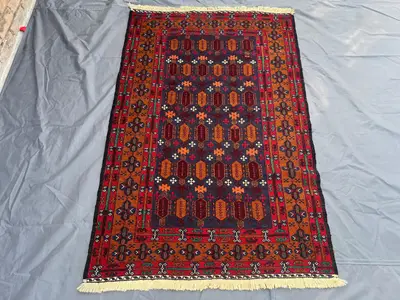 Vintage Sumak Kilim Rug 3'9x5'9 | Afghan Handmade Flatweave | Tribal Geometric Wool Accent | Boho Ethnic Decor