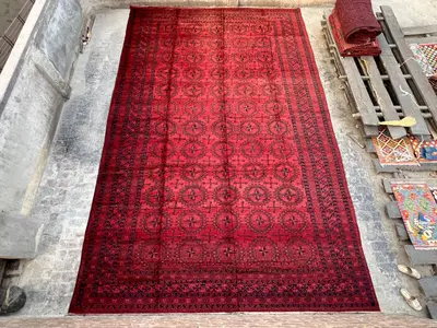 Antique Ersari Rug 13'1x19'10 ft | 1910s Turkmen Tribal Carpet | Large Red Wool Handmade | Rare Collector Floo