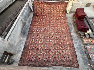 1850s Antique Turkmen Rug 13x22 ft | Rare Tekke Ersari Wool Carpet | Oversized Handmade Palace Rug | Geometric