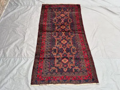 3'4x6'4 ft Vintage Afghan Baluchi Rug | Hand Knotted Tribal Wool Carpet | Rustic Nomadic Geometric Accent | Bo