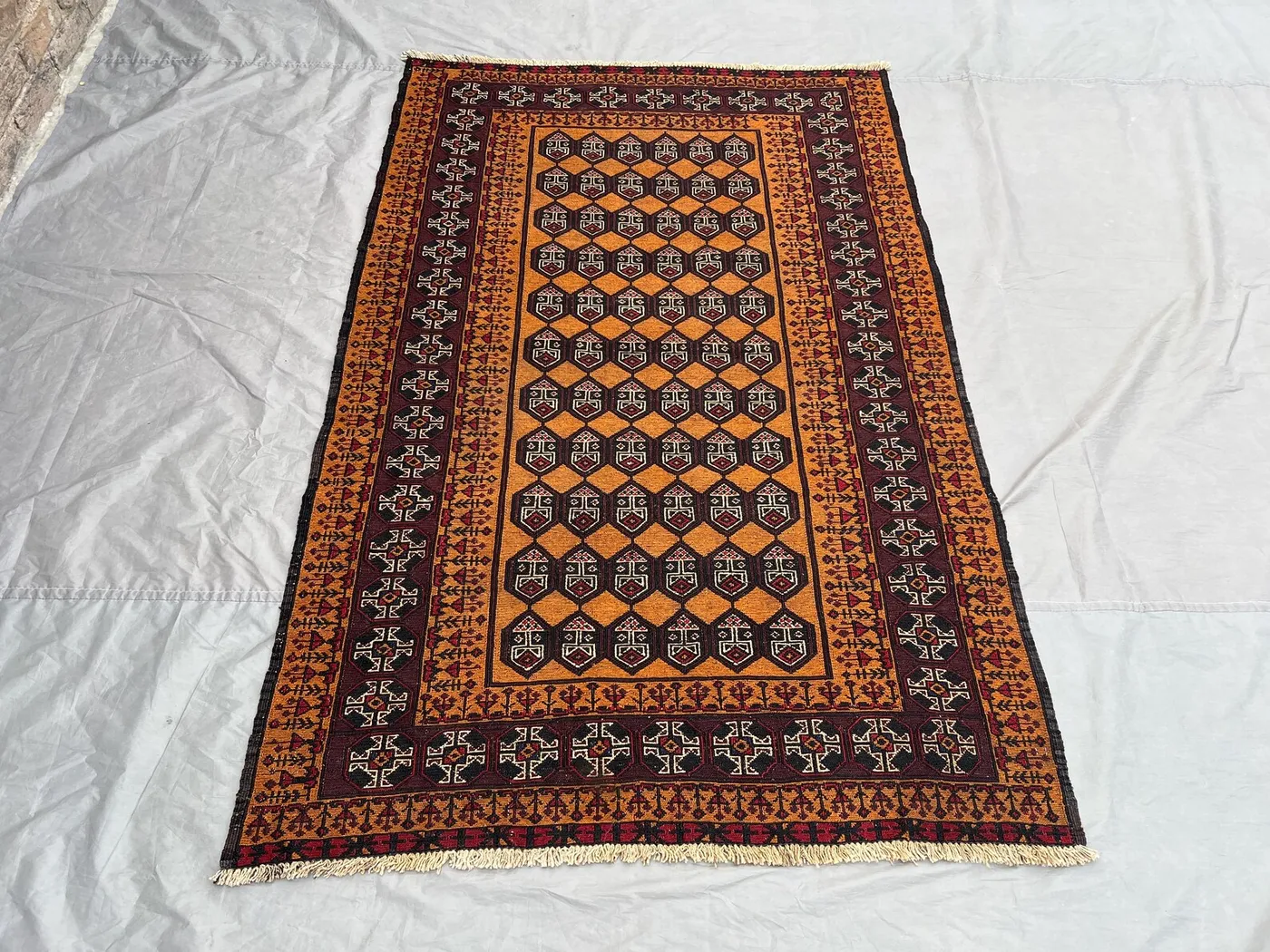 Vintage Afghan Kilim Rug | 4x6'2 ft Handmade Tribal Wool Flatweave Carpet | Geometric Rustic Boho Area Rug | Nomadic Oriental Decor