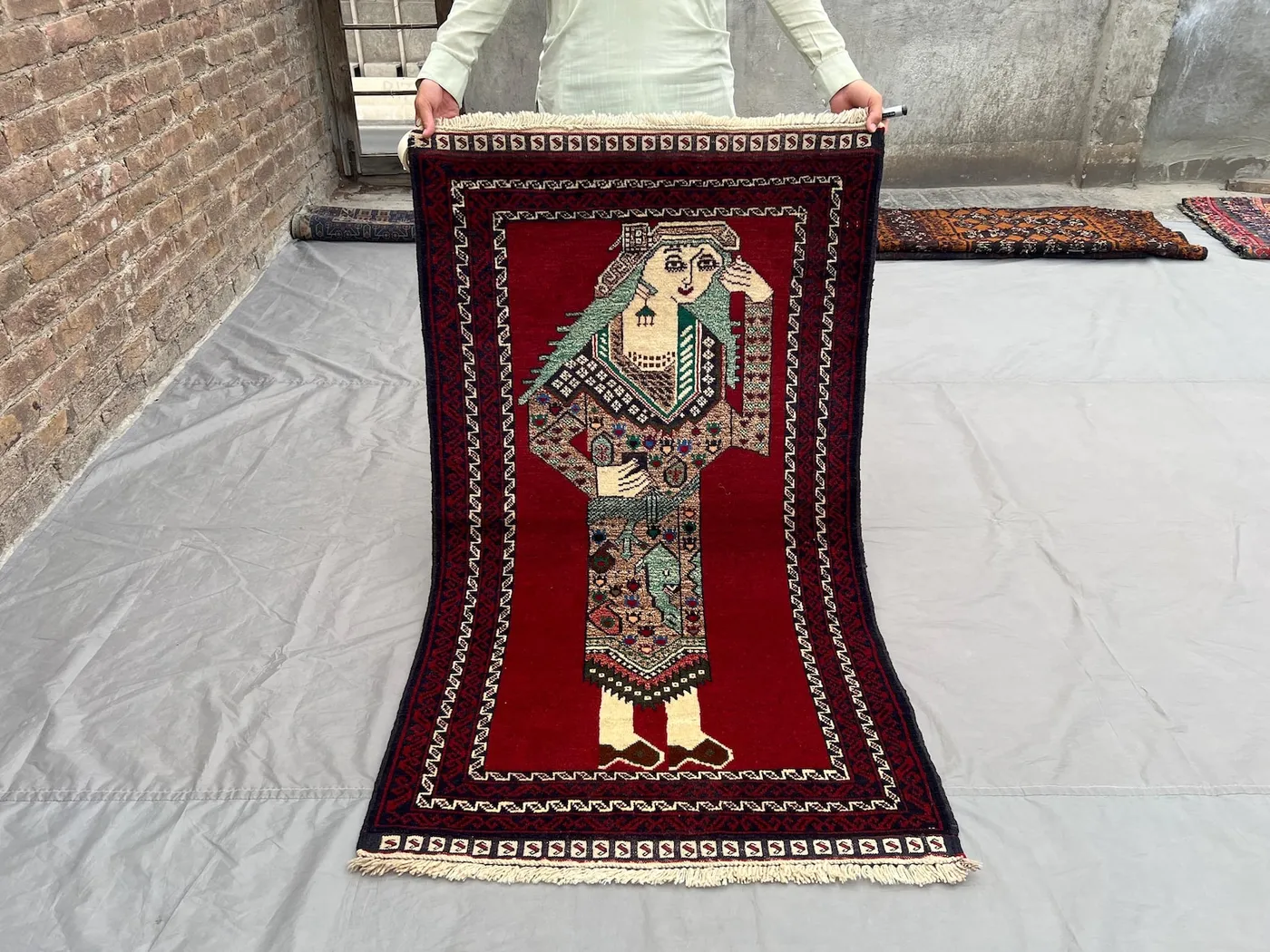 4x5 Vintage Afghan Queen Rug | Pictorial Baluchi Handmade Wall Art | Rare Tribal Nomadic Decor | Unique Wool Wall Hanging Carpet, Home Decor