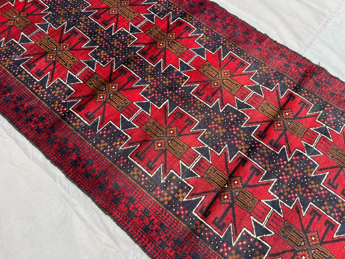 Vintage Afghan Baluchi Rug 3.2x6.1 ft | Hand Knotted Tribal Wool | Geometric Nomadic Runner | Rustic Oriental Home Decor | Unique Floor Rug