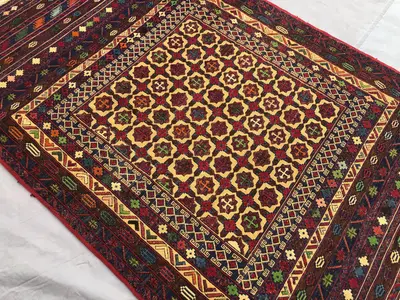 Vintage Afghan Kilim Rug | 3.6x5.9 ft Hand Woven Tribal Geometric Wool Carpet | Rustic Boho Area Rug | Nomadic