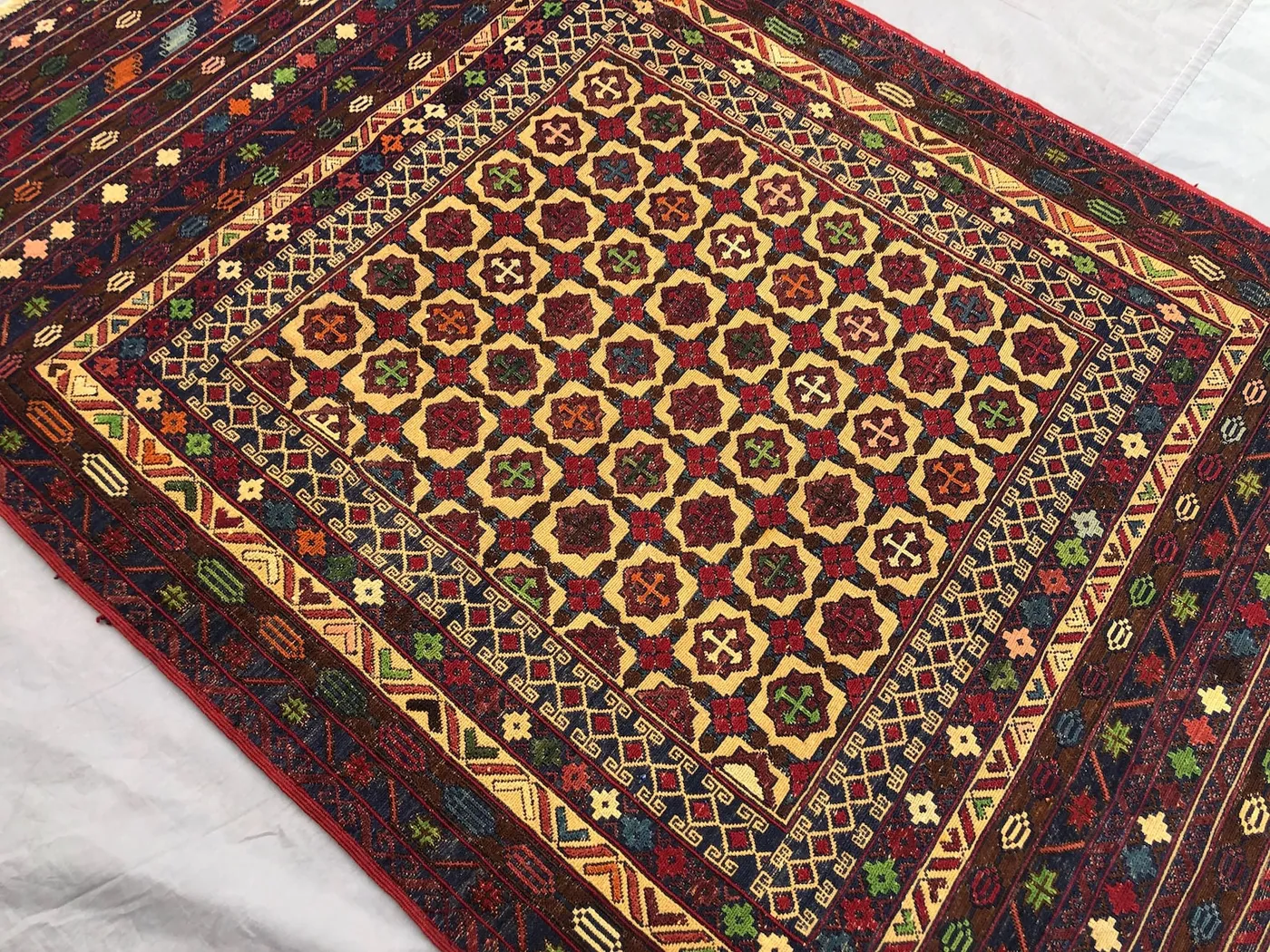 Vintage Afghan Kilim Rug | 3.6x5.9 ft Hand Woven Tribal Geometric Wool Carpet | Rustic Boho Area Rug | Nomadic Oriental Rug | Home Decor