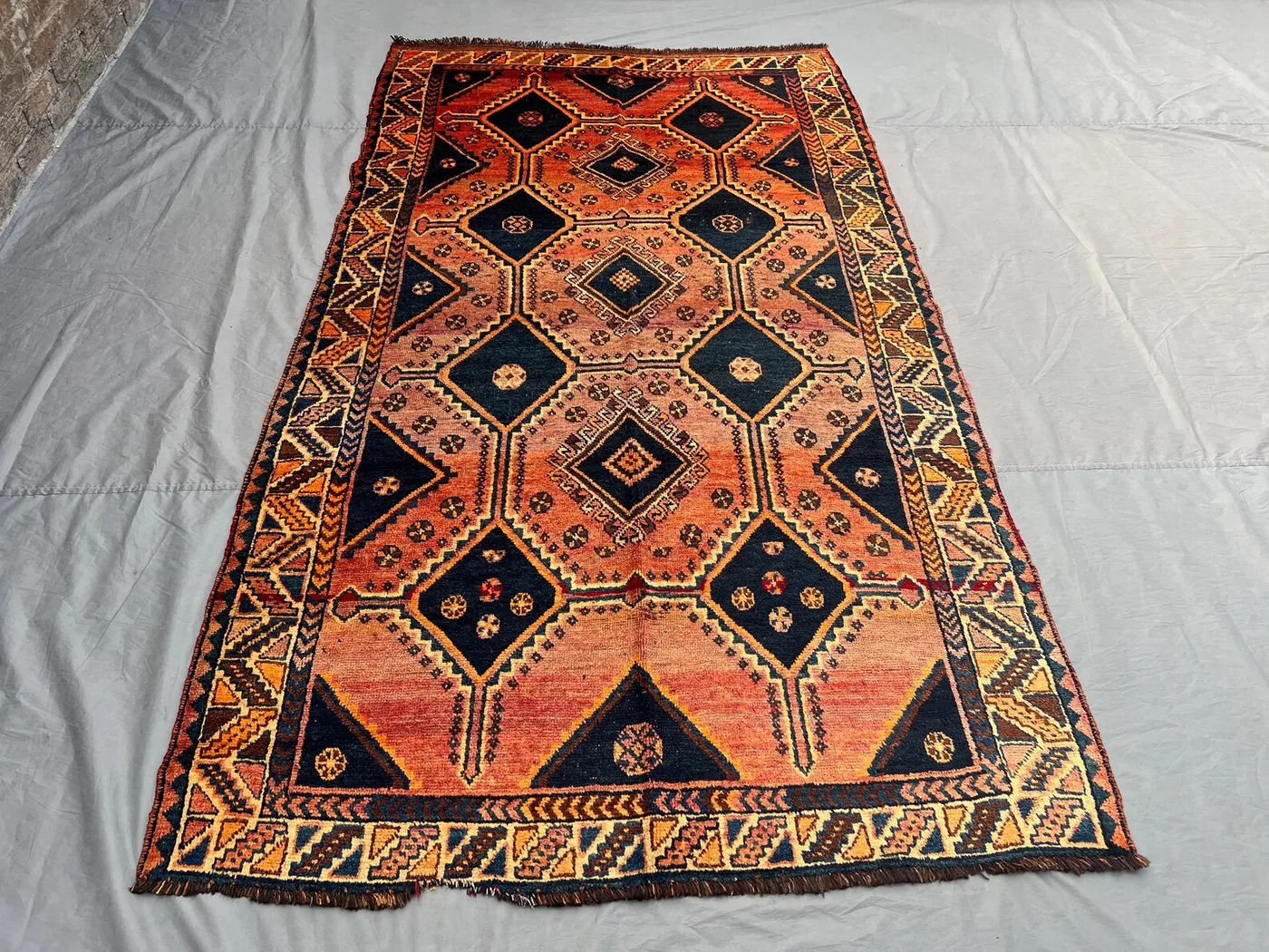 Vintage Orange Navy Rust Afghan Baluchi Rug | 5x9 ft Hand Knotted Wool Tribal Geometric Carpet | Boho Living Room Rug \ vintage living room