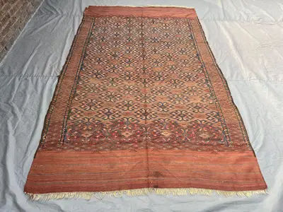 Antique Vintage Rust Navy Beige Afghan Baluchi Rug | 6x10 ft Hand Knotted Wool Tribal Geometric Carpet | Boho 