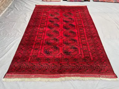 7x10 Antique Turkmen Elephant Foot Rug | Vintage Afghan Turkoman Wool Rug | Geometric Pattern Handmade Tribal 
