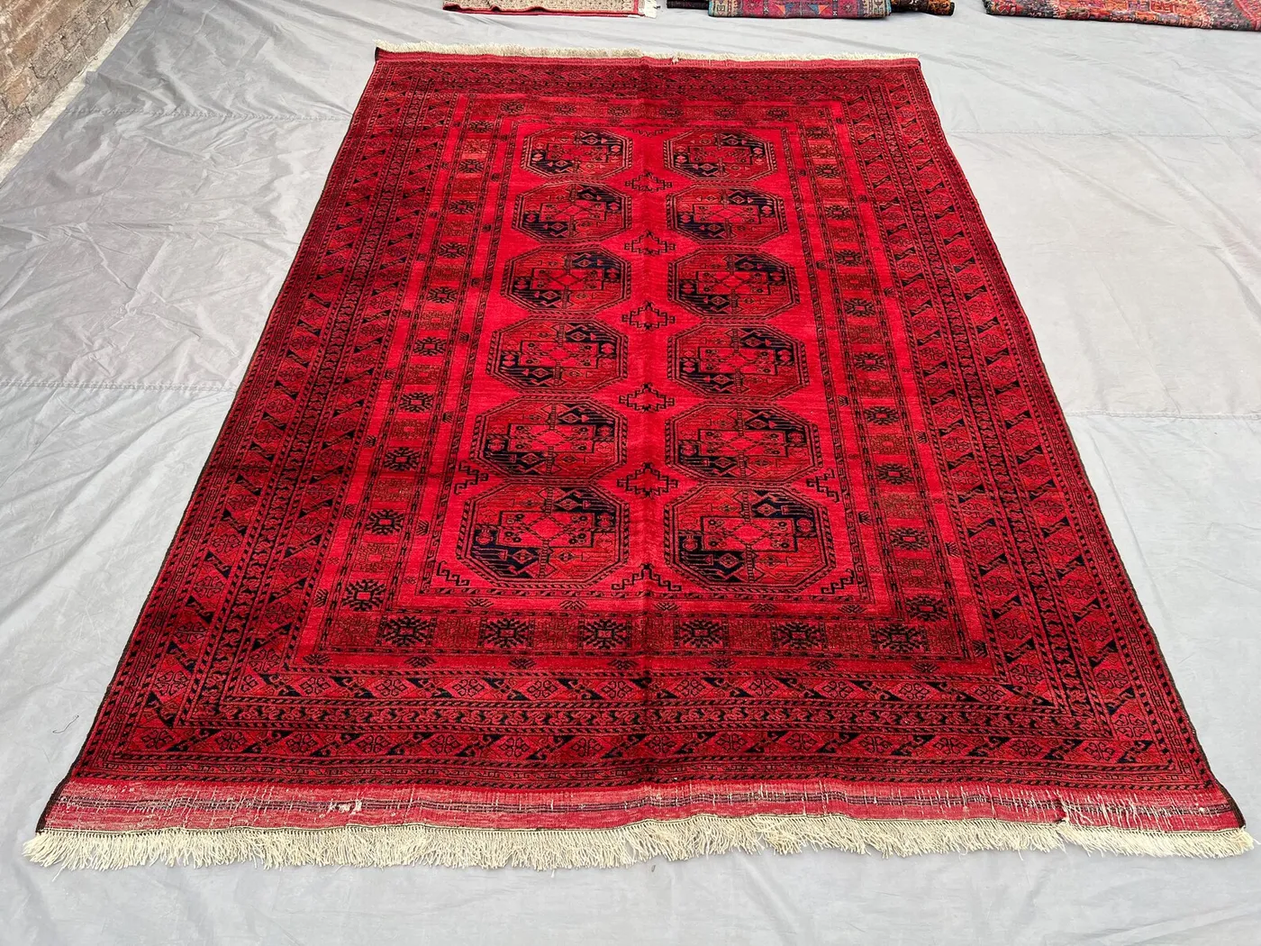 7x10 Antique Turkmen Elephant Foot Rug | Vintage Afghan Turkoman Wool Rug | Geometric Pattern Handmade Tribal Oriental Carpet | Bedroom Rug
