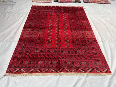 7" x 10" Afghan Hand Knotted Turkmen Bukhara Rug | Vintage Wool Tribal Rug for Living Room, Bedroom, or Boho C