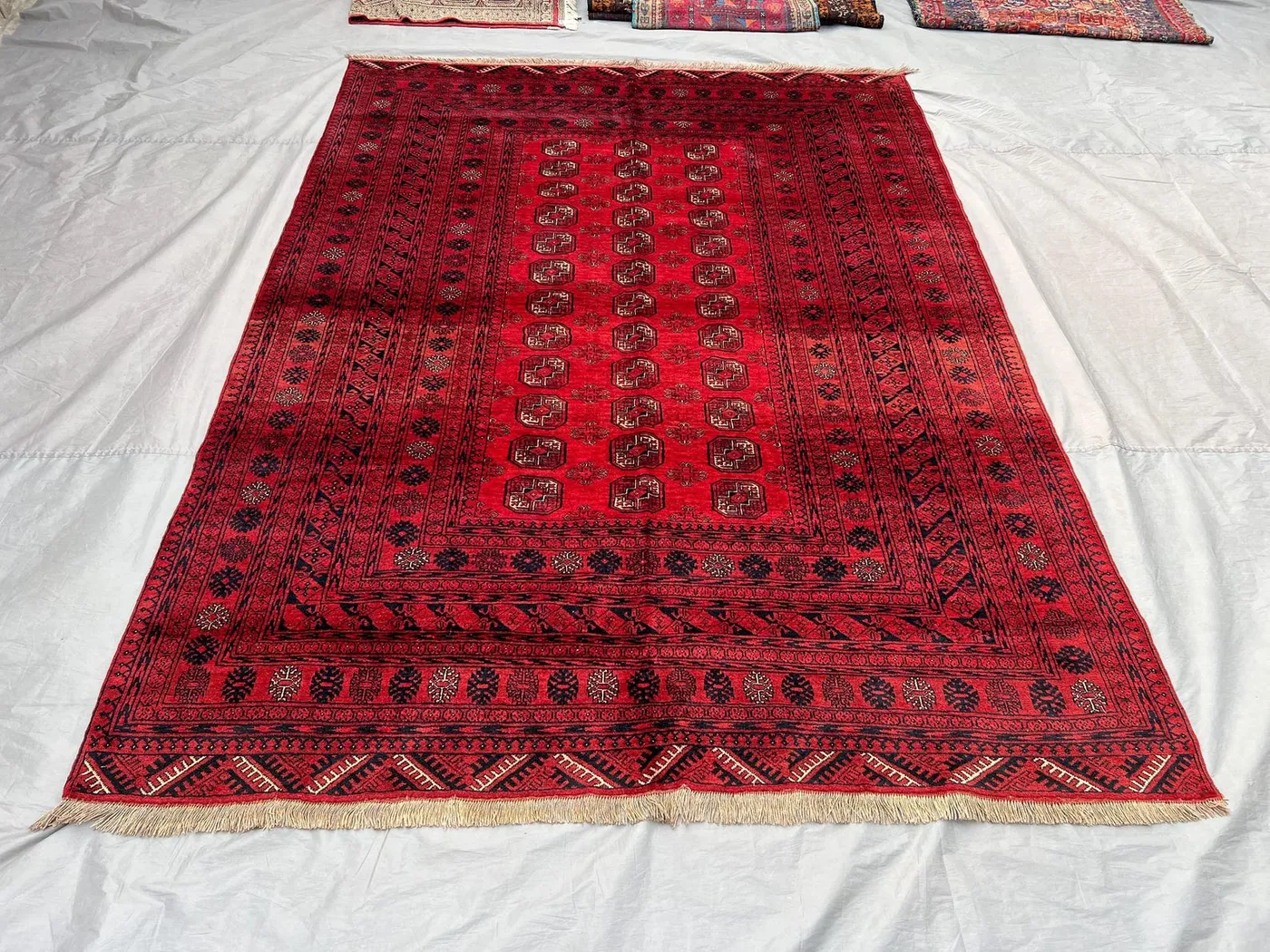 7" x 10" Afghan Hand Knotted Turkmen Bukhara Rug | Vintage Wool Tribal Rug for Living Room, Bedroom, or Boho Chic Decor | farmhouse rug