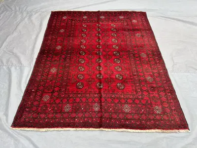 6' x 8" Afghan Hand Knotted Turkmen Bukhara Rug | Vintage Wool Tribal Design Rug for Living Room, Bedroom rug,