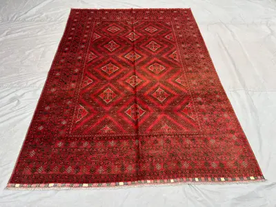 7" x 10" Afghan Hand Knotted Turkmen Bukhara Rug | Antique Vintage Wool Tribal Rug for Living Room, Bedroom ru