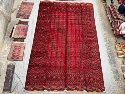 10'4 x 16'1 ft Afghan Hand Knotted Rare Rug | Vintage 1980s Turkmen Bukhara Oversized Palace Rug for Living Ro