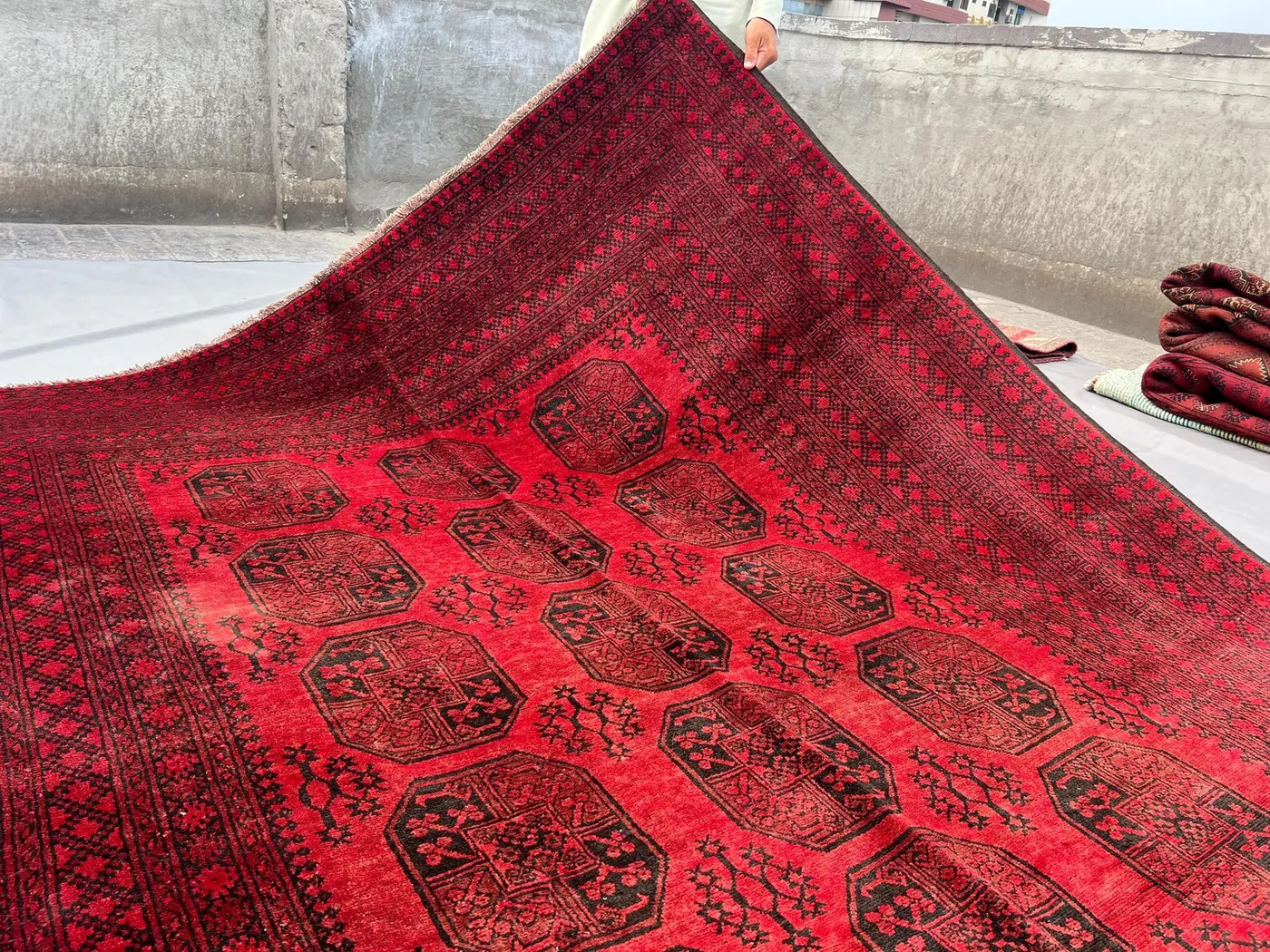 6.9x9 ft Antique Low Pile Distressed Afghan Turkoman Hand Knotted Rug | Geometric Pattern | Rare One of a Kind Vintage Rug | Bedroom Rug