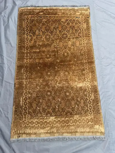 2.8x4.3 ft Antique Afghan Turkoman Rug – Hand Knotted Terracotta Faded Carpet, Rare Small Rug, Distressed Low 