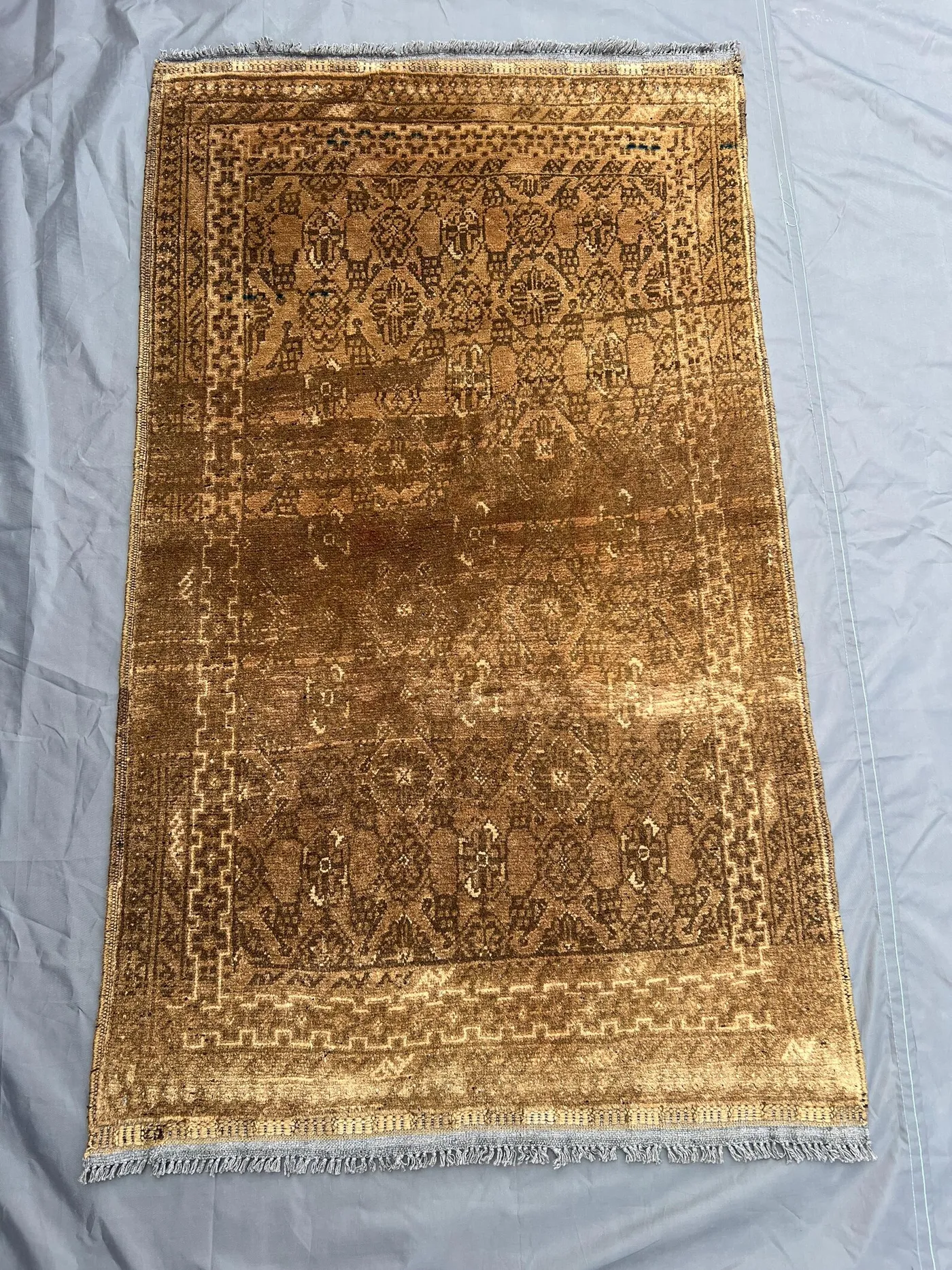 2.8x4.3 ft Antique Afghan Turkoman Rug – Hand Knotted Terracotta Faded Carpet, Rare Small Rug, Distressed Low Pile Tribal Rug Accent Decor