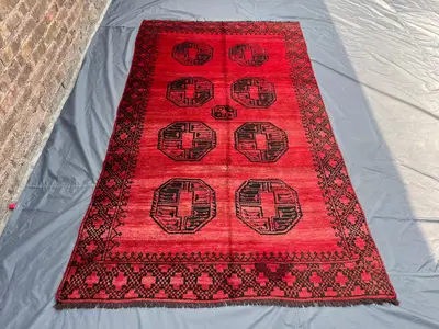 5 x 8 Antique Afghan Rug – Faded Turkoman Style Baluchi Carpet, Distressed Low Pile Vintage Wool Area Rug, Rar