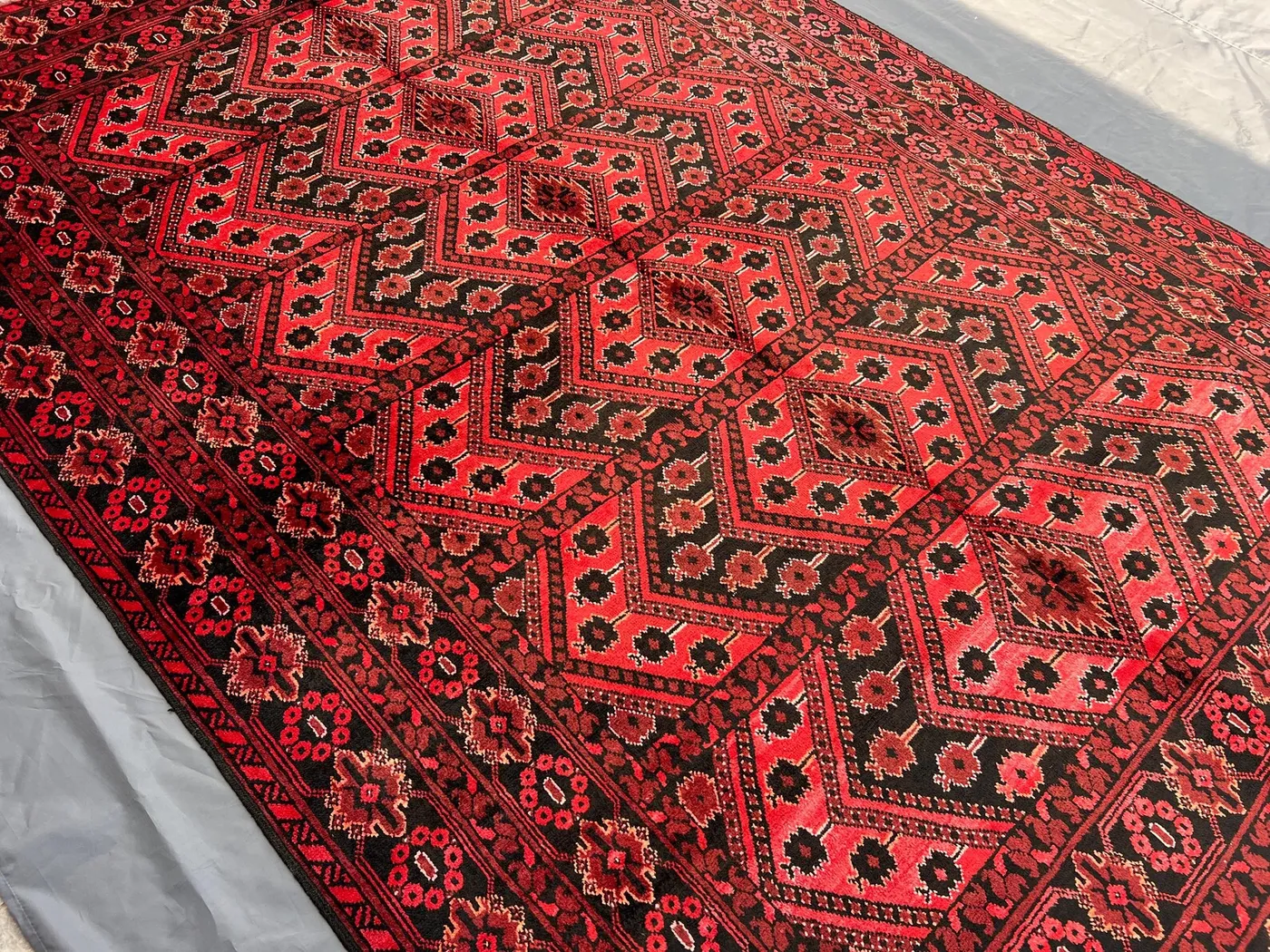7x9 Antique Afghan Ersari Rug, Hand Knotted Nomadic Wool Carpet, Geometric Pattern Oriental Baho Rug Low Pile Tribal Decor, Bedroom Area Rug