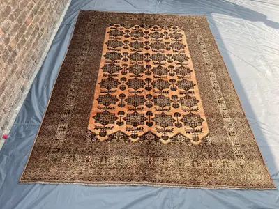 7x9 Antique Terracotta Area Rug | Hand Knotted Oriental Carpet | Faded Soft Pile Rug | Vintage Large Boho Deco