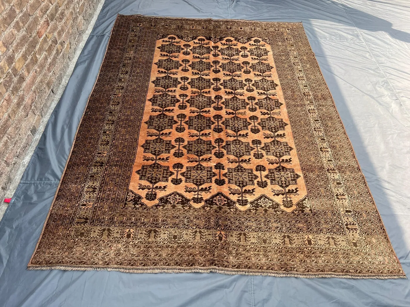 7x9 Antique Terracotta Area Rug | Hand Knotted Oriental Carpet | Faded Soft Pile Rug | Vintage Large Boho Decor Wool Rug | Bedroom Rug