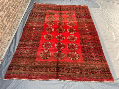 7x10 Antique Turkmen Rug | Faded Low Pile Wool Carpet | Geometric Tribal Design | Hand Knotted Vintage Orienta