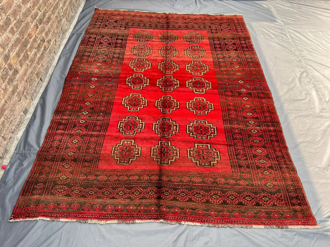 7x10 Antique Turkmen Rug | Faded Low Pile Wool Carpet | Geometric Tribal Design | Hand Knotted Vintage Oriental Area Rug | Living Room Rug