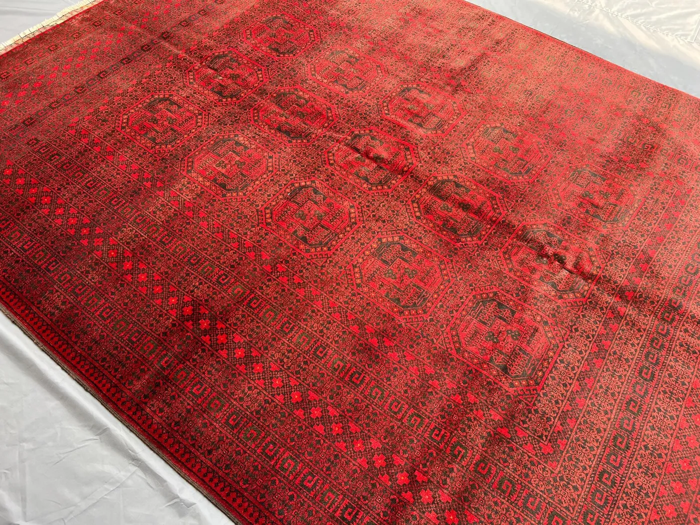 6'10" x 9'3" ft Antique Bukhara Rug, Hand Knotted Turkmen Elephant Foot Pattern, Red Wool Low Pile Carpet, Tribal Area Rug, Living Room Rug