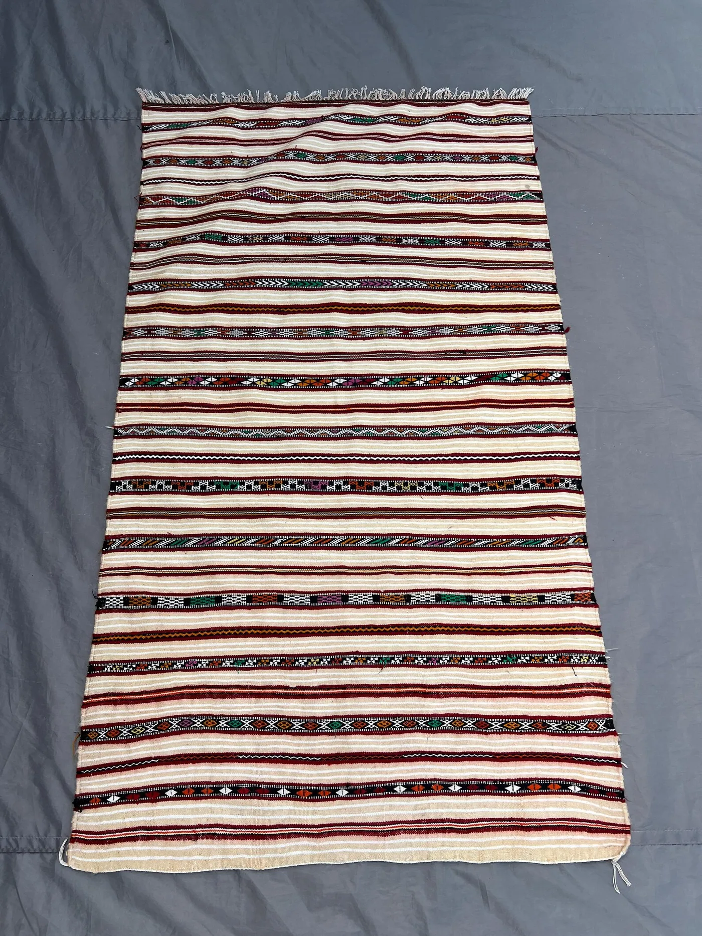 3x5 Handmade Antique Flat Weave Sumak Rug, Unique Tribal Striped Geometric Design, Hand-Knotted Wool Accent rug | rug for study room decor