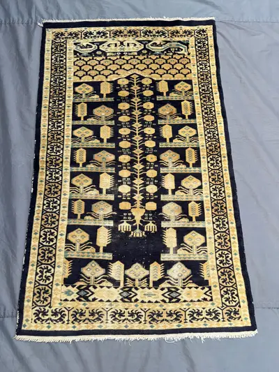 3x5 Hand Knotted Vintage Balochi Rug, Unique Distressed Tribal Design, Geometric Pattern Decor | living room &