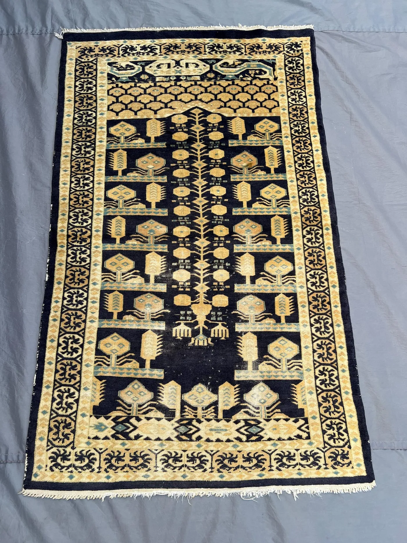 3x5 Hand Knotted Vintage Balochi Rug, Unique Distressed Tribal Design, Geometric Pattern Decor | living room & kitchen decoration area rug