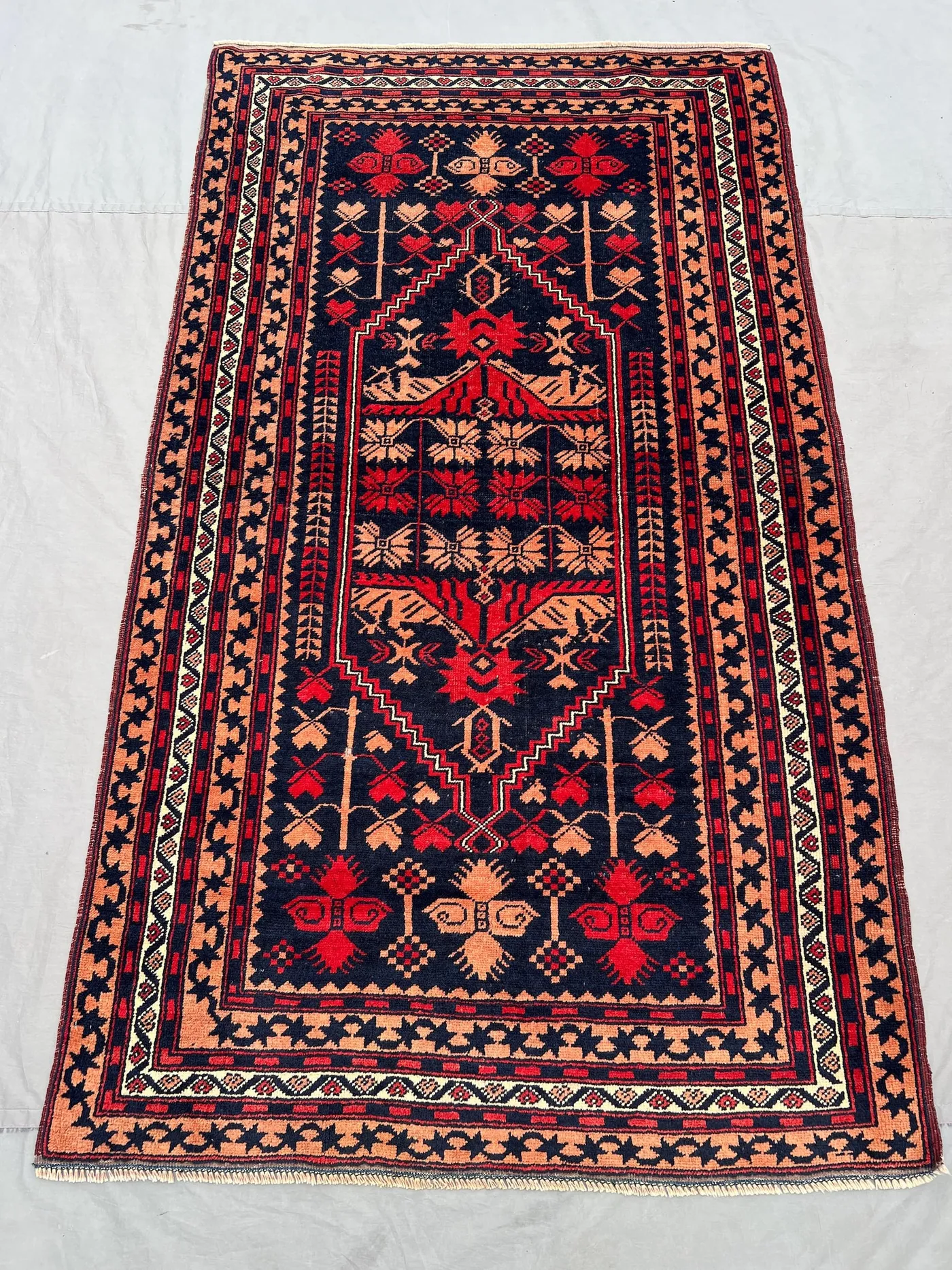 3'7x6'4 Ft Antique Turkish Hand-Knotted Rug - Tribal Anatolian Design, Turkmen Style, Faded Wool Kitchen Rug, Handmade Vintage Moroccan Rug