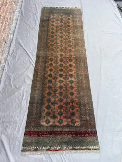3x9 Afghan Hand Knotted Antique Turkoman Bokhara Rug, Soft Pile Geometric One of a Kind Vintage Rare Home Deco