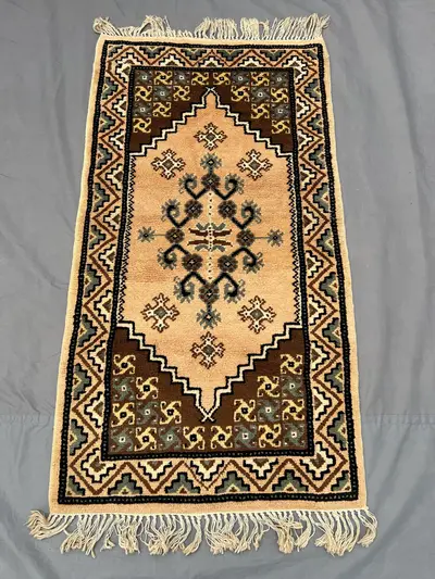 3 x 5 ft Vintage Turkish Hand Knotted Wool Rug | Rare Tribal Geometric Carpet | Small Accent Area Rug | kitche
